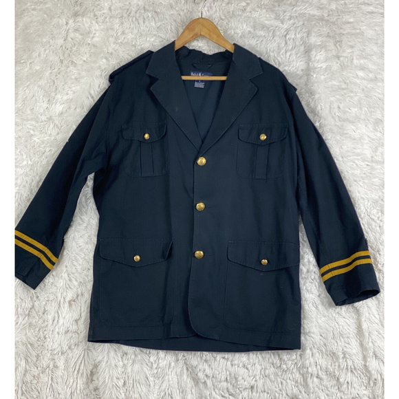 RALPH LAUREN Vtg Style Capitan Coat Jacket Womens Medium Gold Lines Buttons - Picture 1 of 8